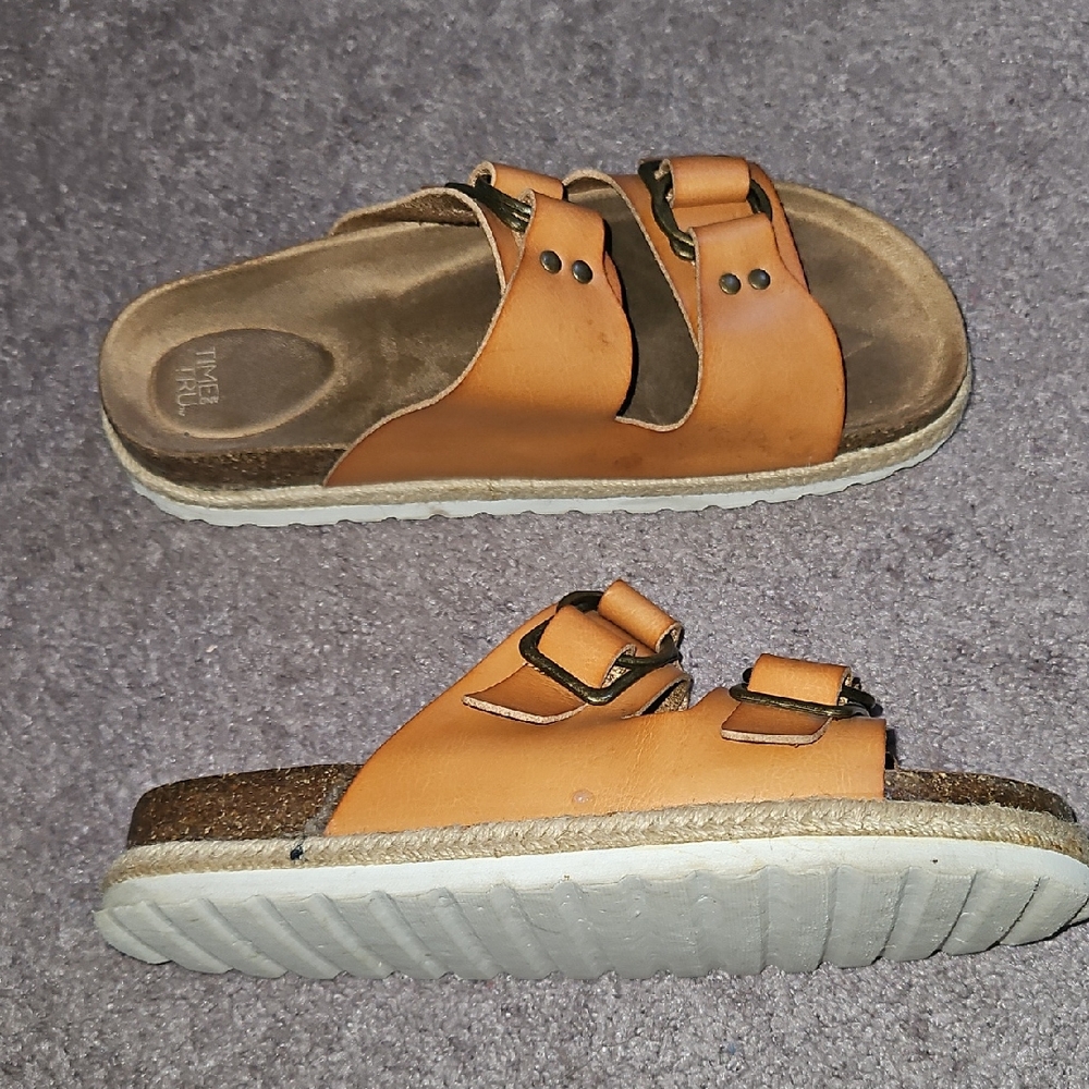 Tan Leather Slide Sandals